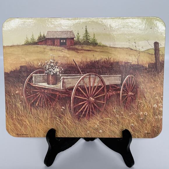 Vintage 70's Farm Scene Cork Backed Hot Plaques/Wall Hanging Set of 4 READ - Picture 4 of 11